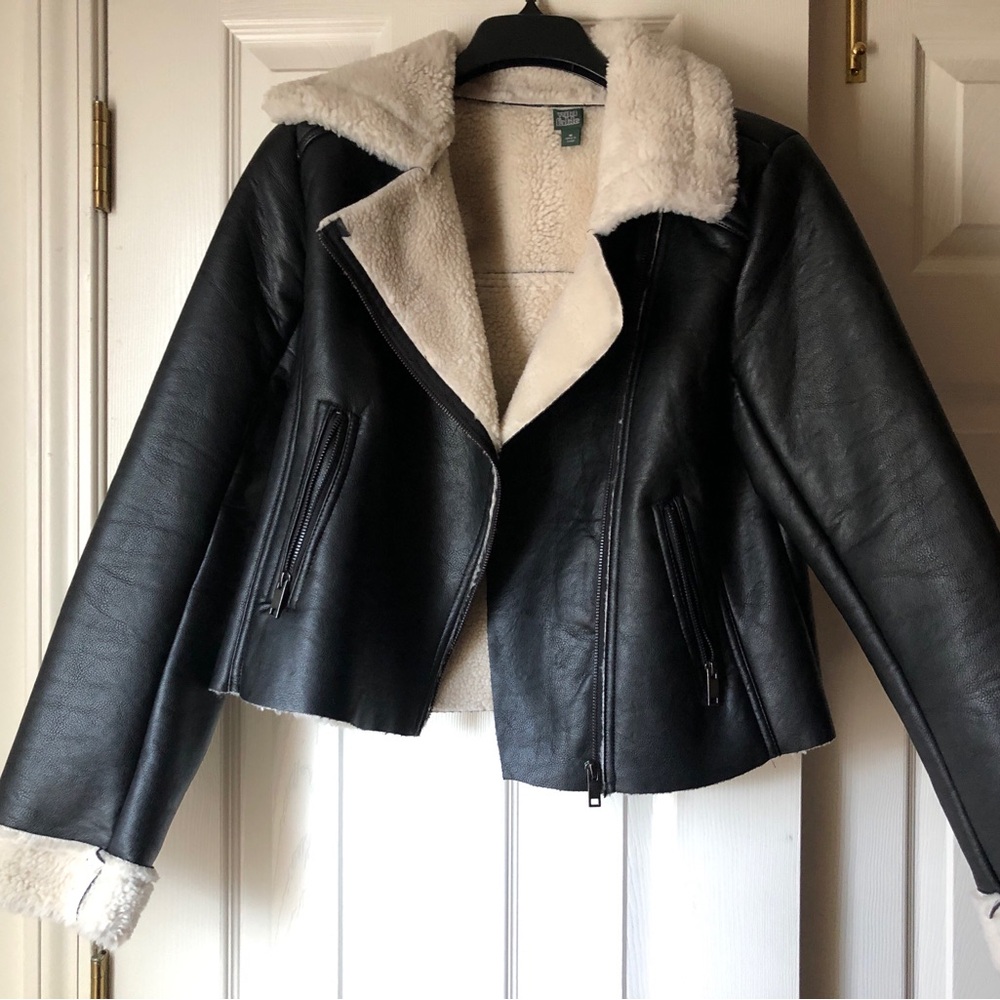 Wild Fable! Women’s Black Faux Leather Shearling Jacket Size M